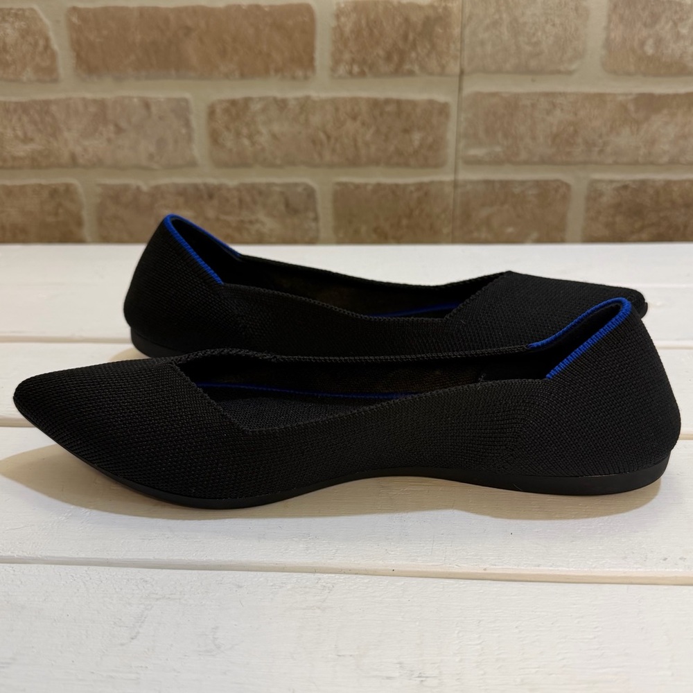 Rothy's Black Pointed Toe Flats with Blue Inner Lining - Picture 5 of 9
